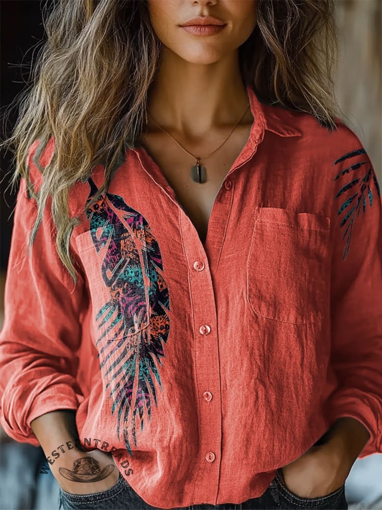 🔥Hot Sale🔥Vintage Feather Art Print Crew Tee T-Shirt - Image 4