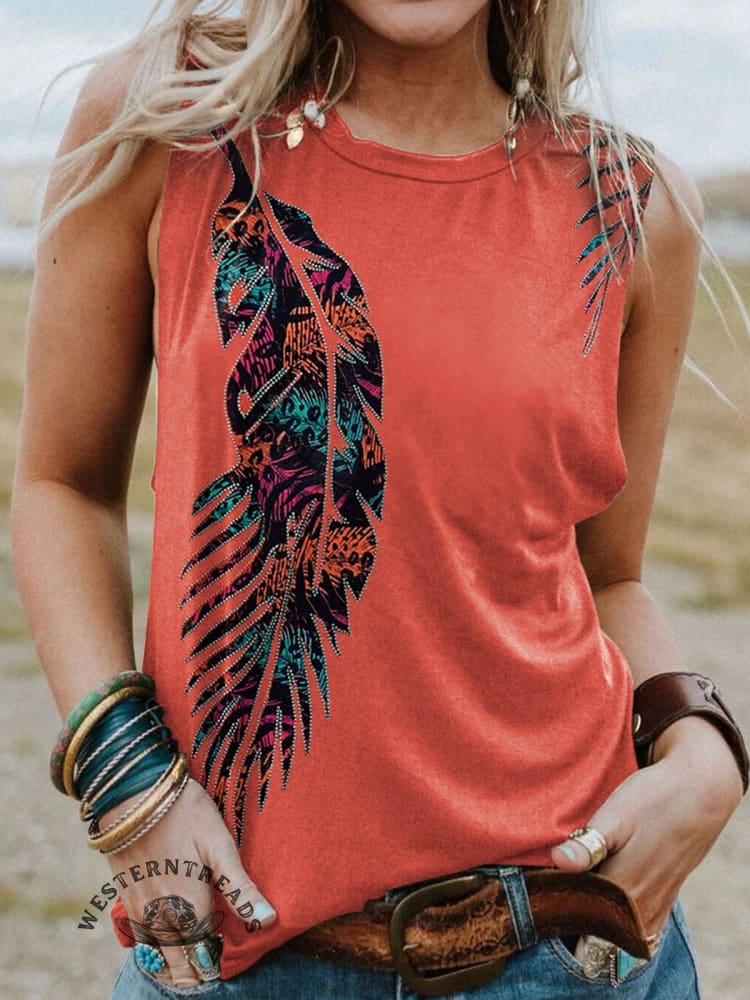 🔥Hot Sale🔥Vintage Feather Art Print Crew Tee T-Shirt - Image 5