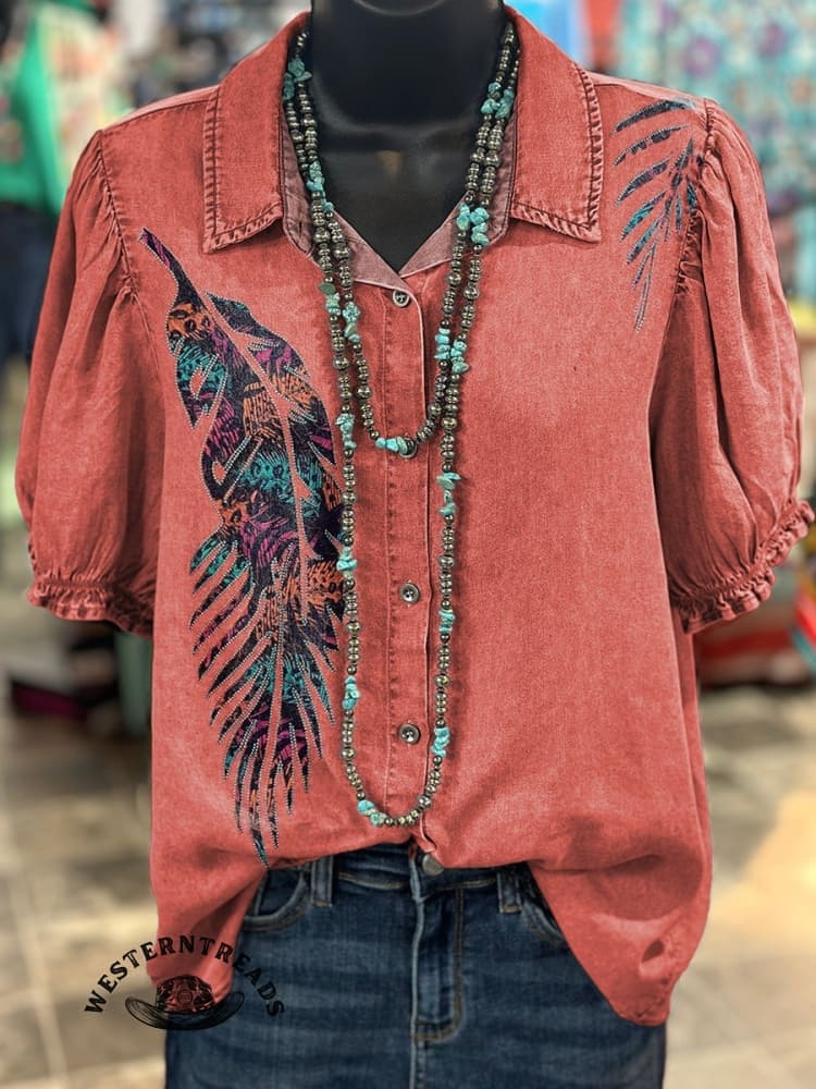🔥Hot Sale🔥Vintage Feather Art Print Crew Tee T-Shirt - Image 7