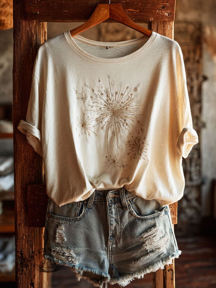 Vintage Floral Art Print Casual Short Sleeve T-shirt