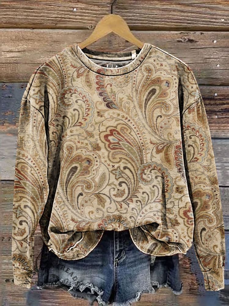 Vintage Floral Art Print Casual Sweatshirt