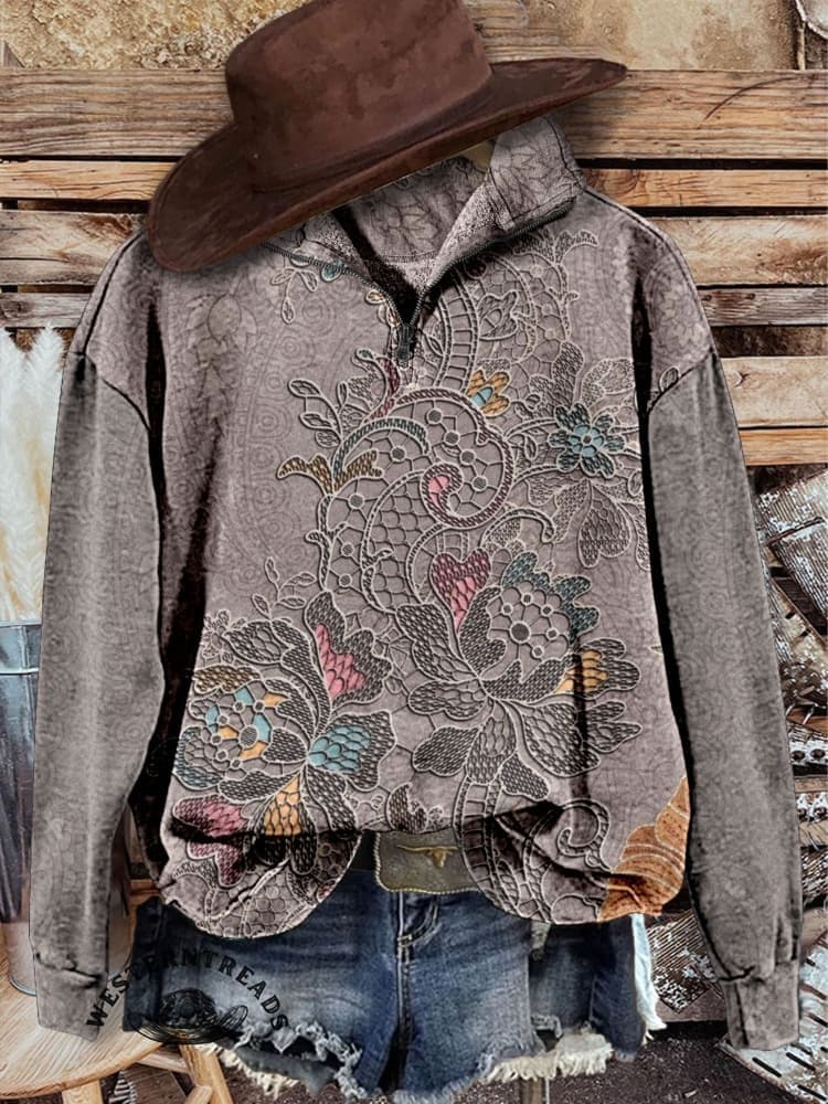 🔥Hot Sale🔥Vintage Floral Art Print Casual Sweatshirt - Image 3