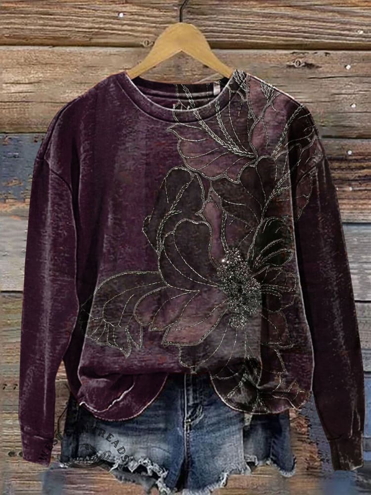 Vintage Floral Art Print Casual Sweatshirt