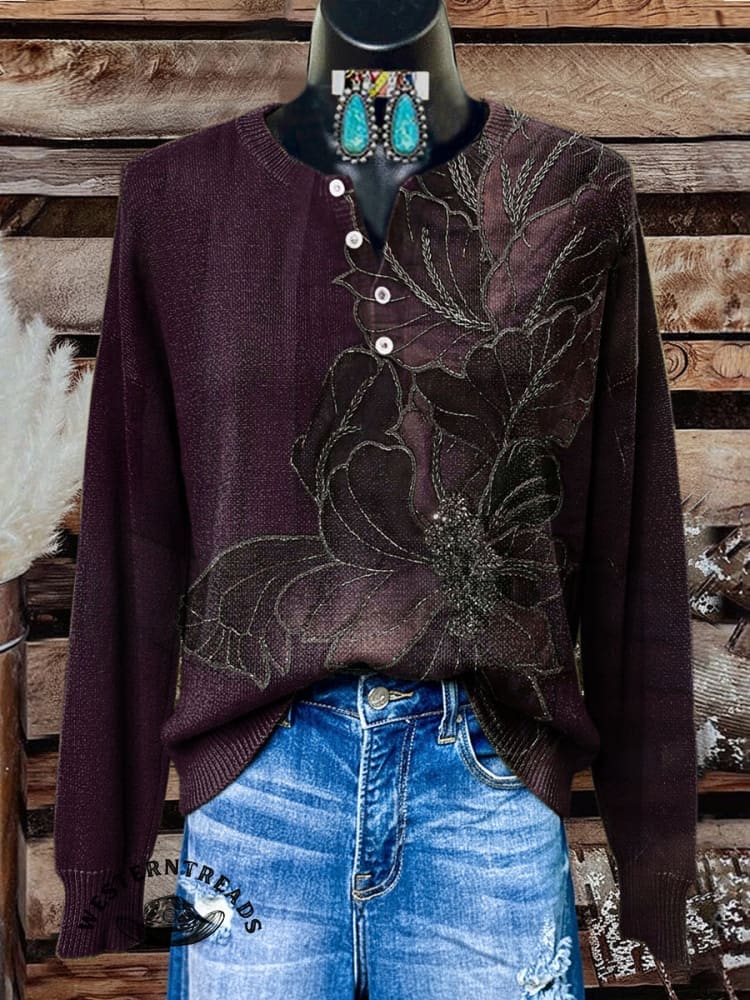 Vintage Floral Art Print Casual Sweatshirt - Image 3