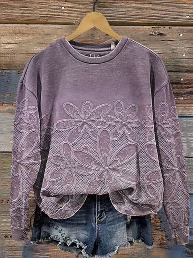 🔥Hot Sale🔥Vintage Floral Art Print Casual Sweatshirt