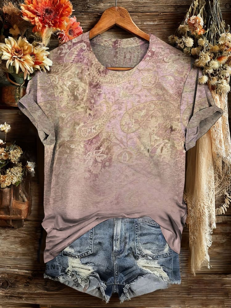 Vintage Floral Art Print Casual T-shirt