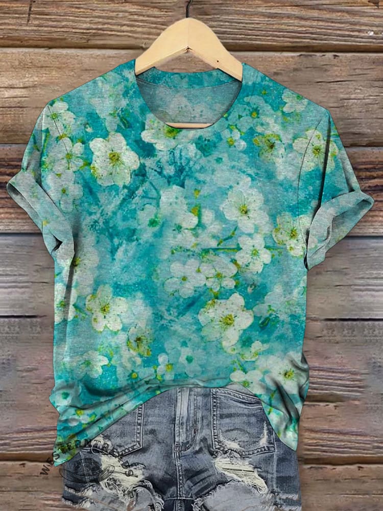 Vintage Floral Art Print Casual T-shirt