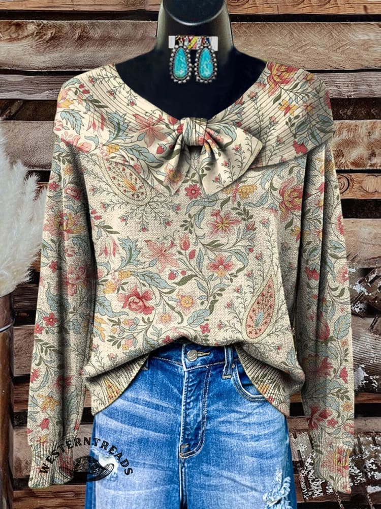 Vintage Floral Paisley Print Buttoned Cardigan Sweater