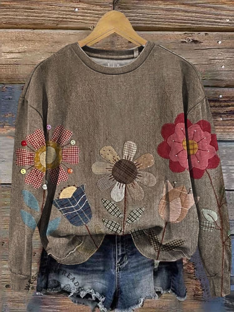 🔥Hot Sale🔥Vintage Floral Print Casual Cotton Sweatshirt