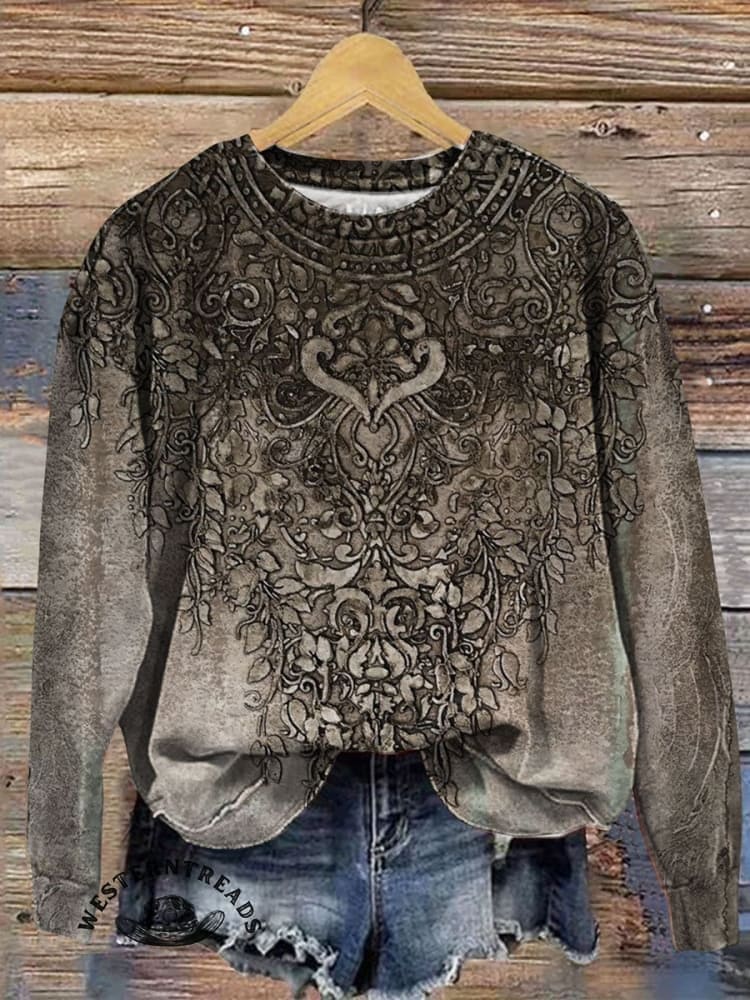 Vintage Floral Print Casual Short Sleeve Top - Image 6