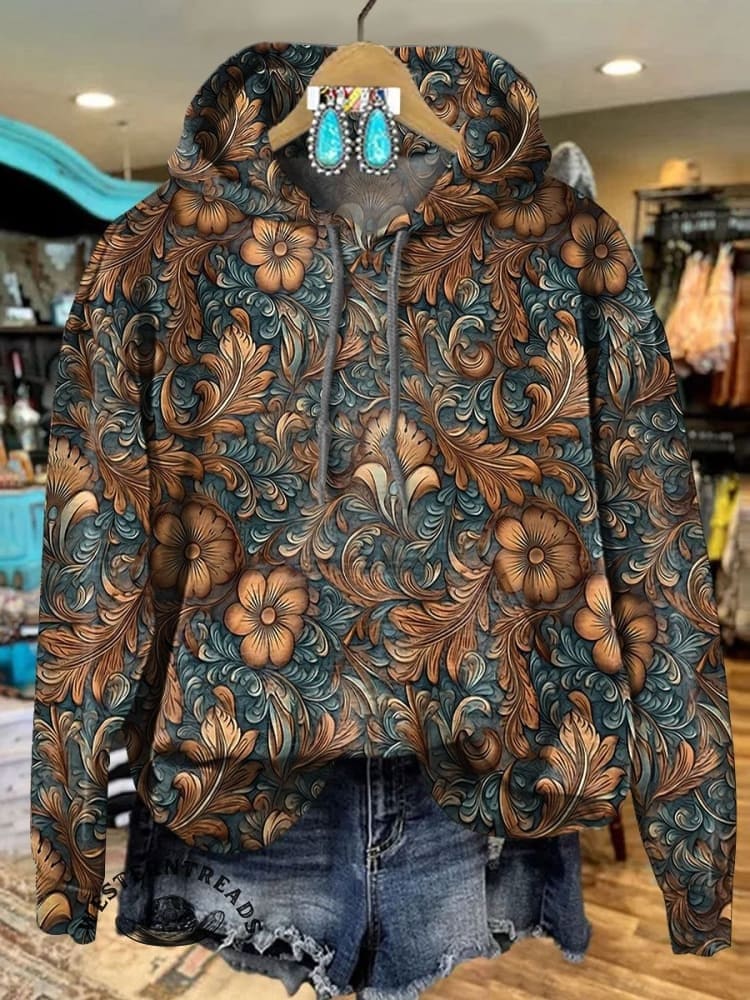 Vintage Floral Print Casual Sweatshirt - Image 2