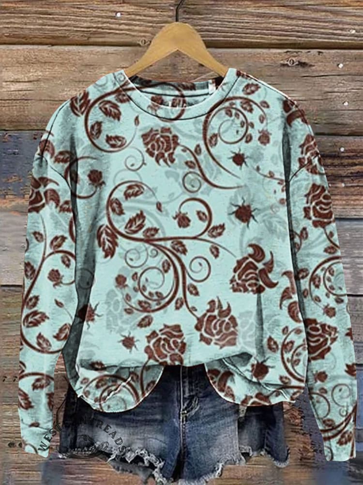 Vintage Floral Print Casual Sweatshirt