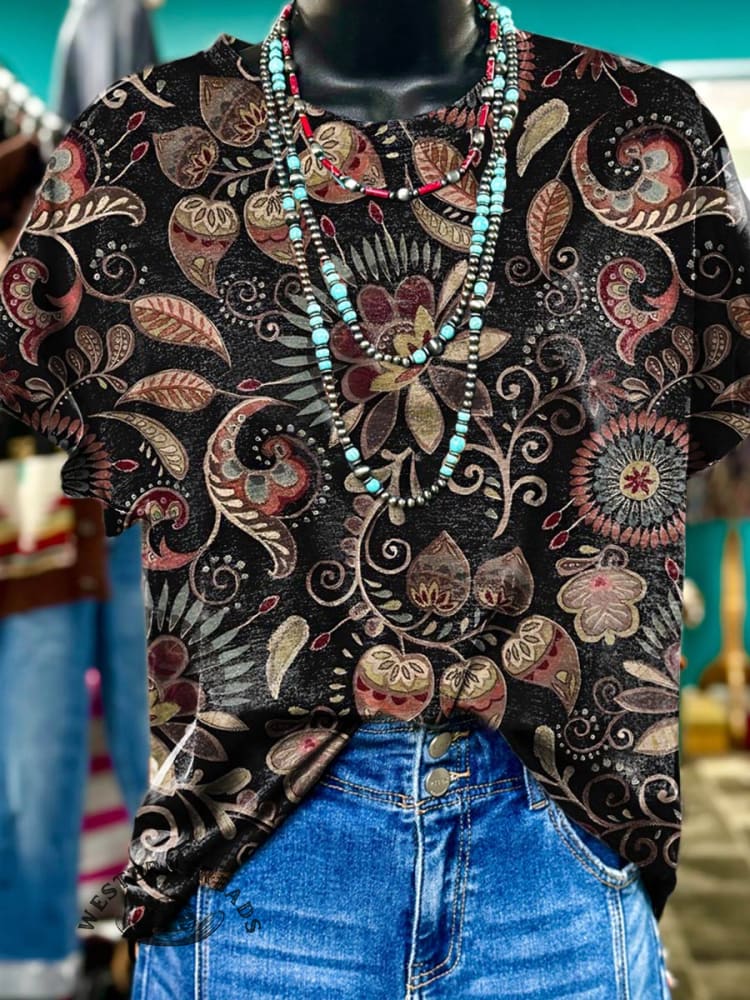 Vintage Floral Print Casual T-shirt
