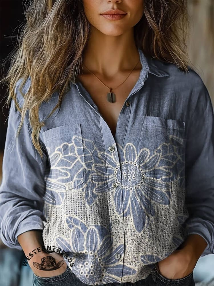 Vintage Floral Print Casual T-shirt - Image 3