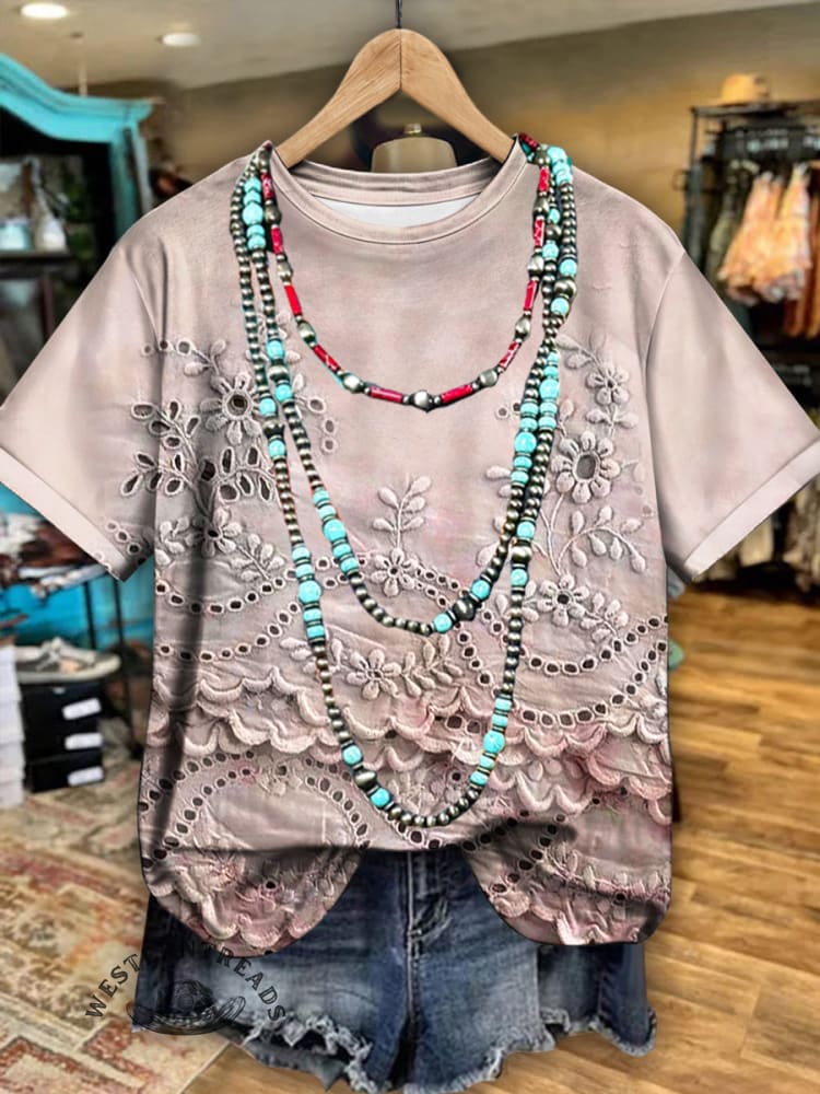 Vintage Floral Print Casual T-shirt - Image 2