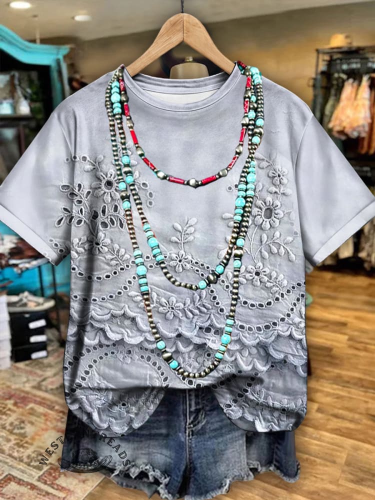 Vintage Floral Print Casual T-shirt - Image 3