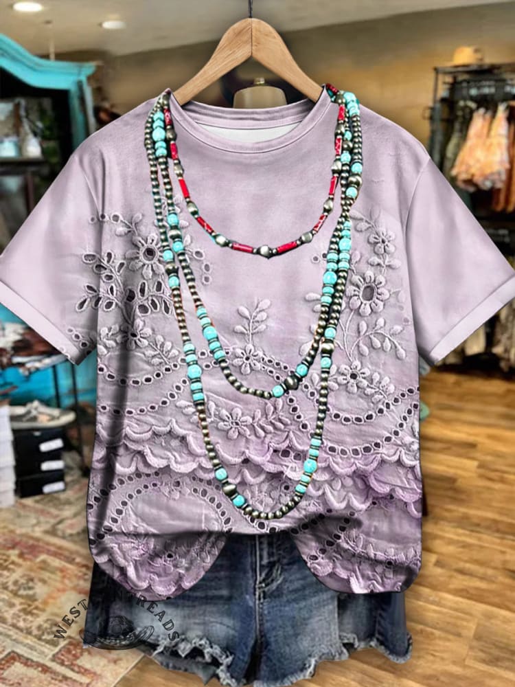Vintage Floral Print Casual T-shirt - Image 4