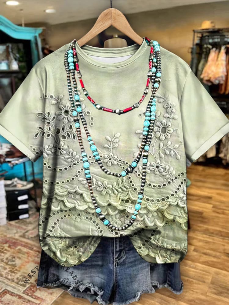 Vintage Floral Print Casual T-shirt - Image 5