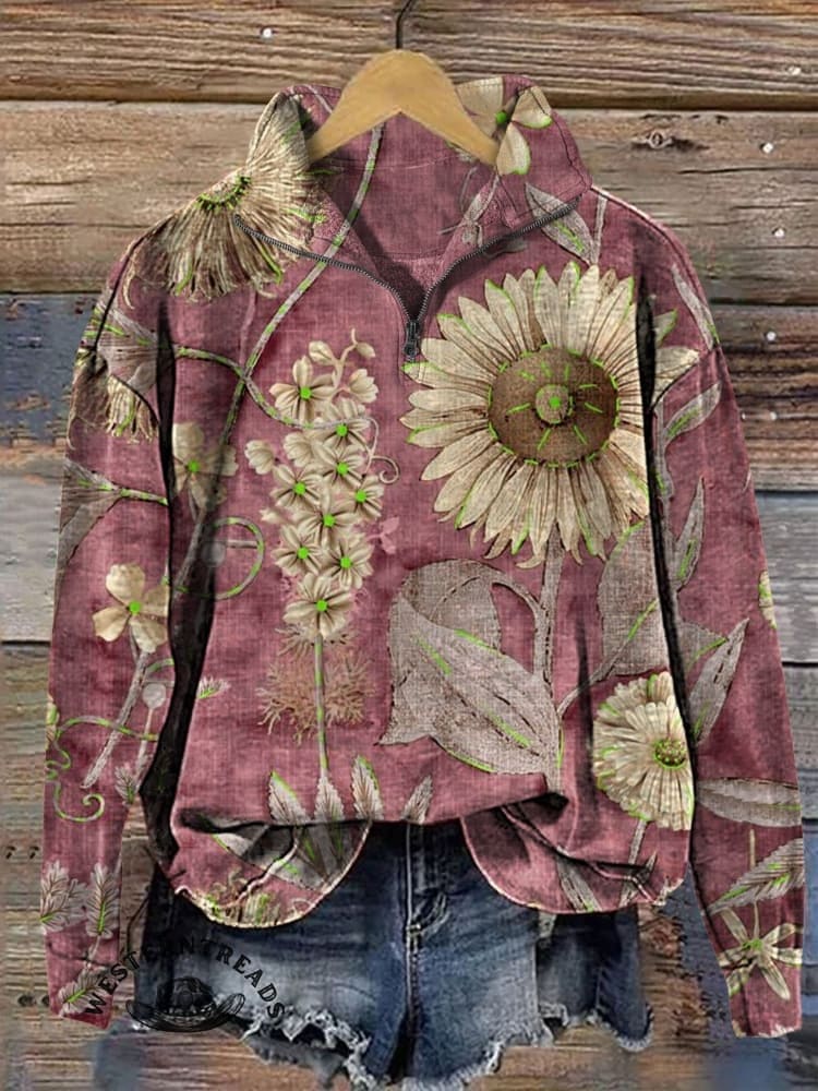Vintage Floral Print Crew Neck Sweatshirt - Image 3