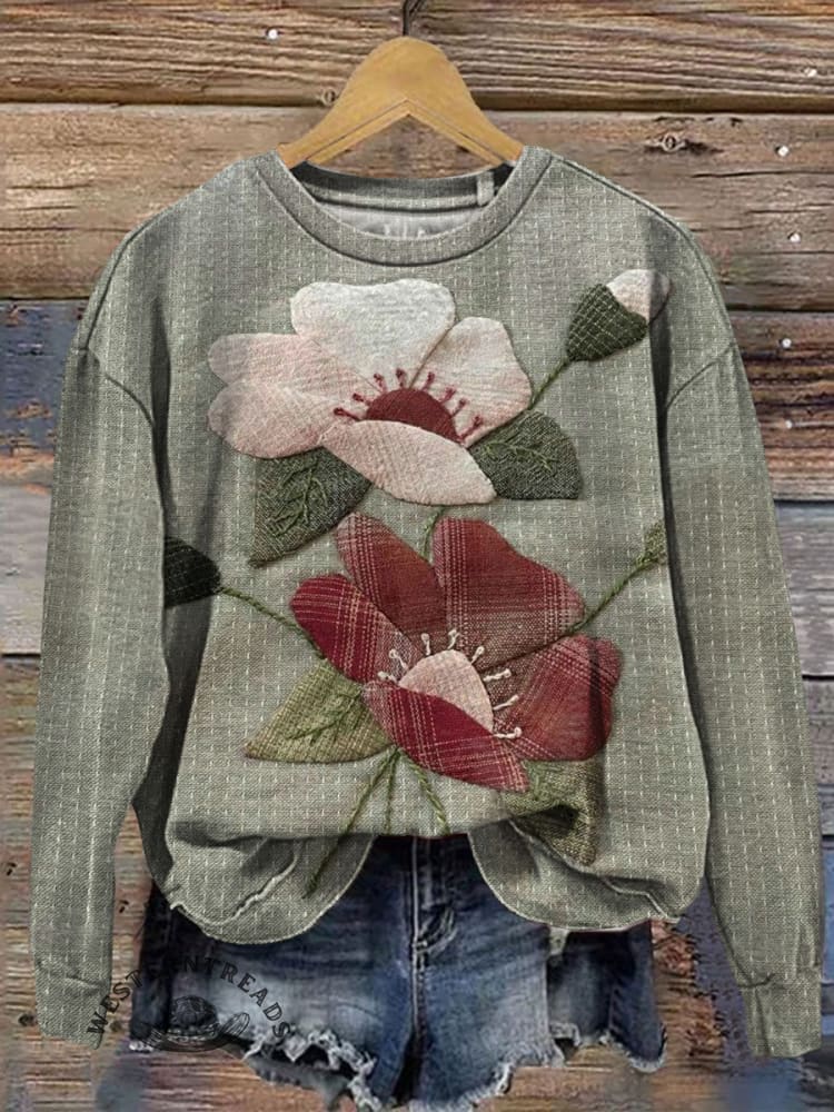 Vintage Floral Prints Casual Cotton Sweatshirt