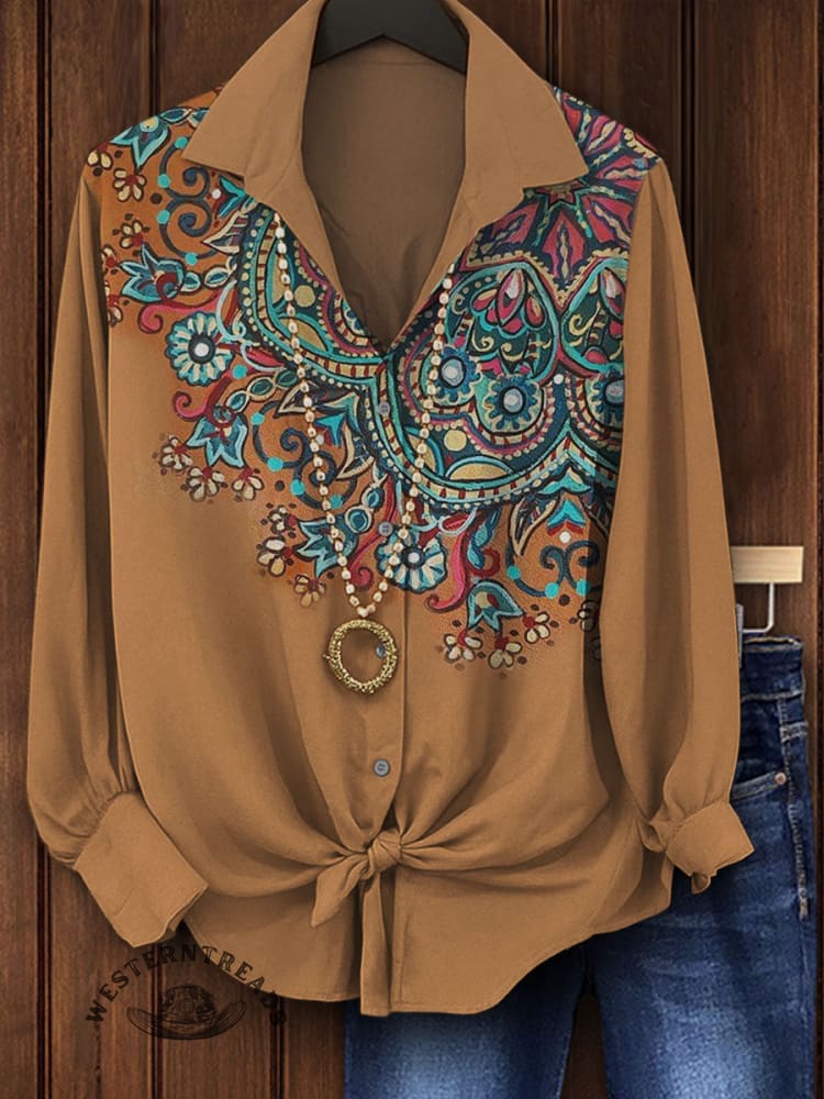 Vintage Floral Prints Casual Long Sleeve Comfortable Cotton Shirt
