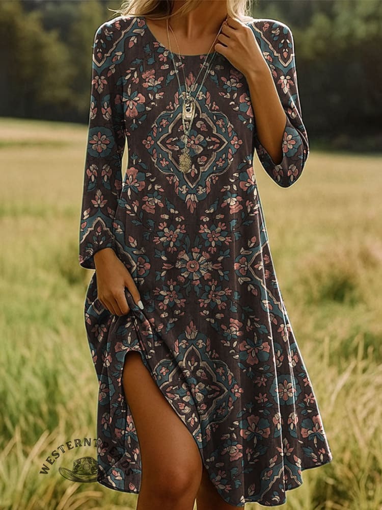 Vintage Floral Prints Cotton Dress