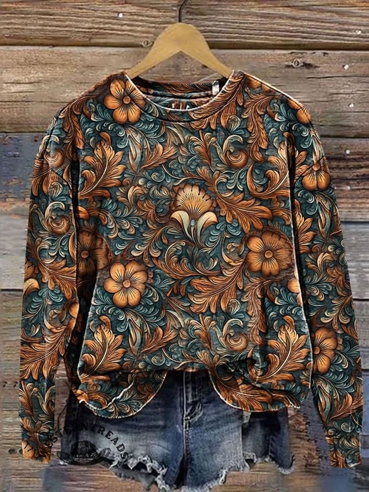 Vintage Flower Art Casual Long Sleeve Sweatshirt Hoodie - Image 3