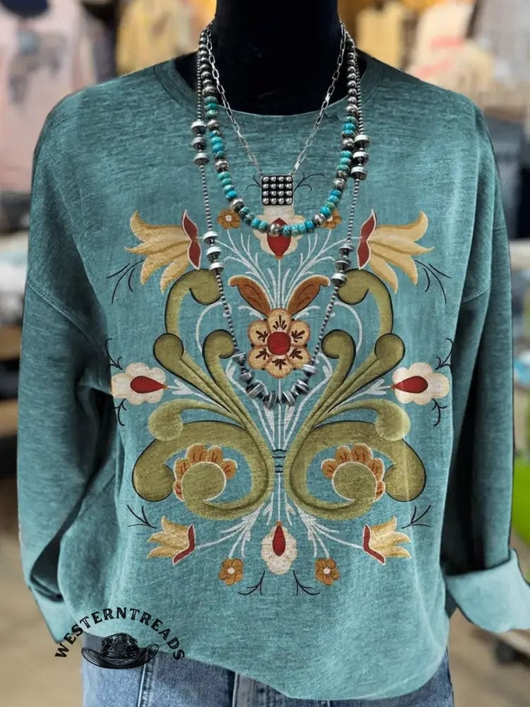 Vintage Flowers Art Print Casual Sweatshirt - Image 2