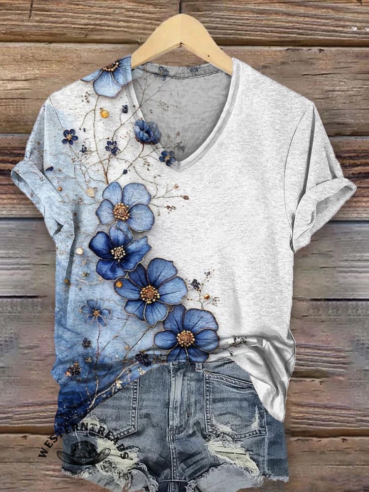 Vintage Flowers Art Print Classic Short-sleeved T-shirt - Image 2