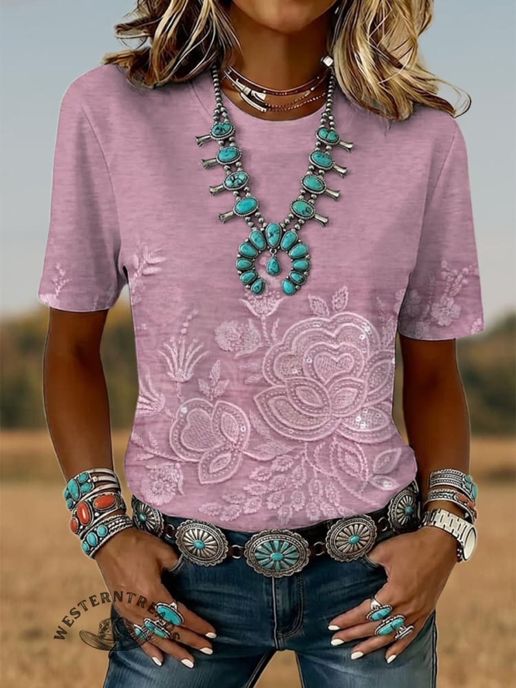 Vintage Flowers Art Print Classic Short-sleeved T-shirt