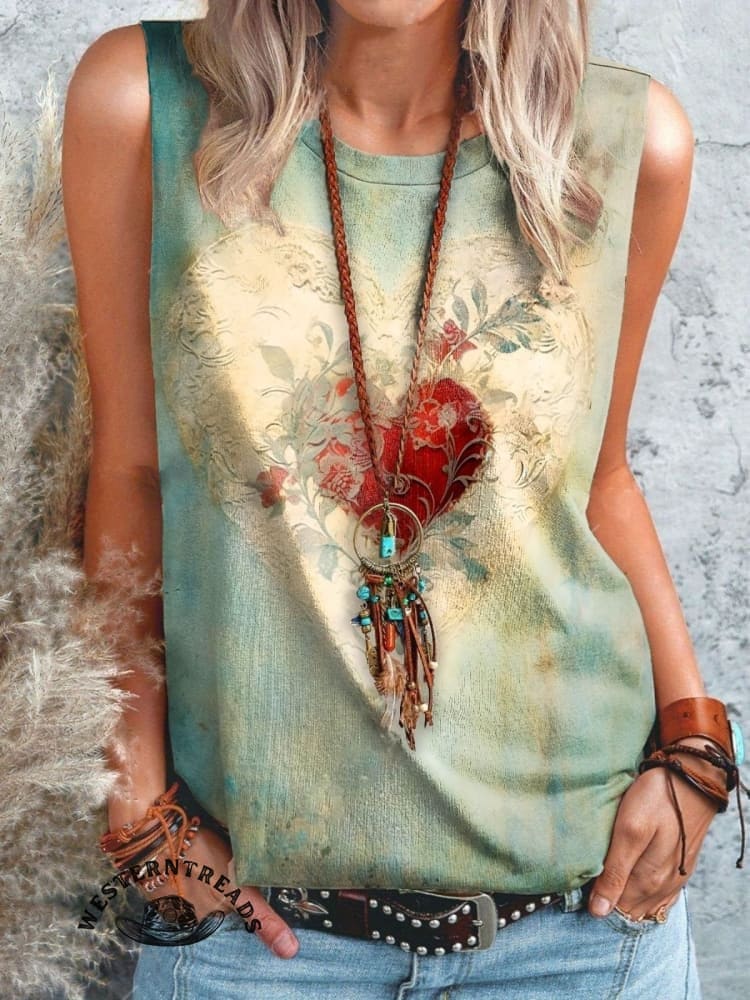 š„Limited Time Discountš„Vintage Heart Print T-shirt - Image 4
