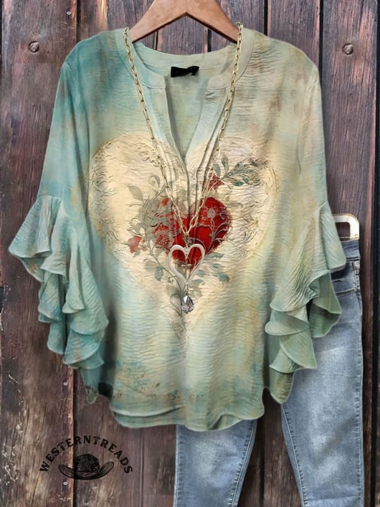 š„Limited Time Discountš„Vintage Heart Print T-shirt - Image 7