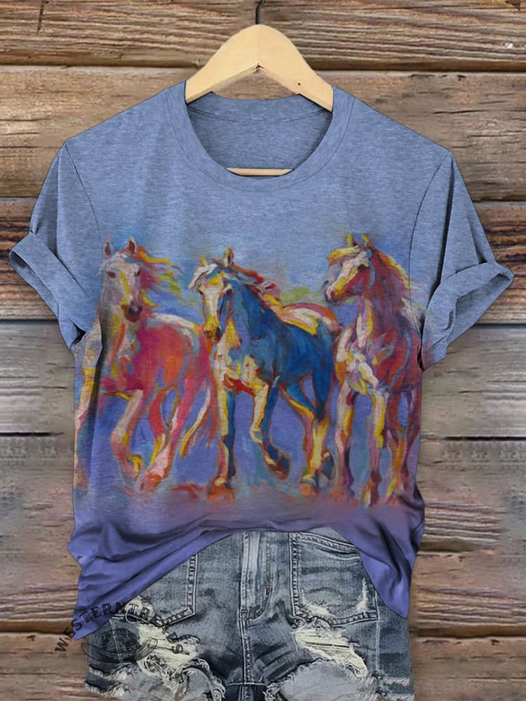 Vintage Horse Art Print Casual T-shirt