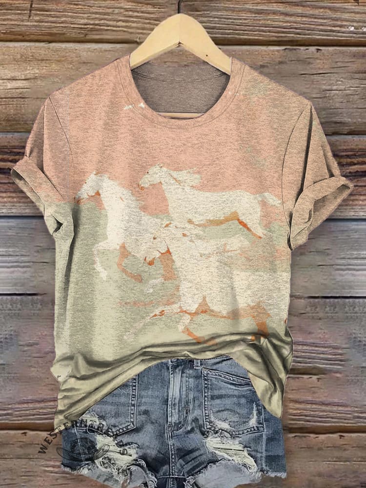 Vintage Horse Art Print Short Sleeves T-shirt