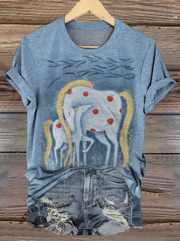 Vintage Horse Prints Casual T-shirt
