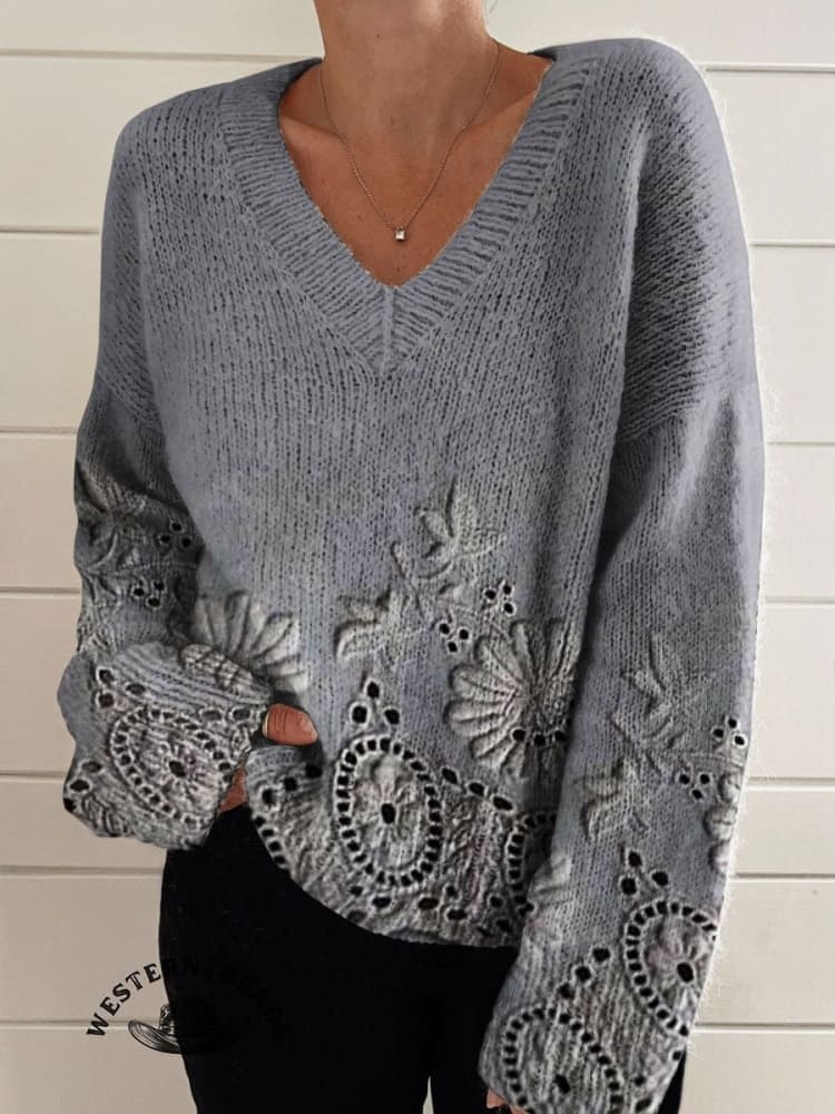 š„Limited Time Discountš„Vintage Lace Floral Print Casual Sweatshirt - Image 5