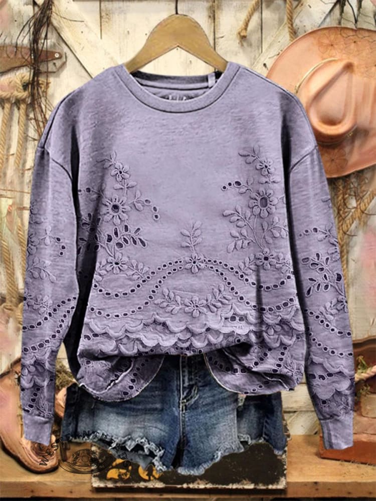 Limited time offer ✨Vintage Lovely Lace Floral Pattern Art Print Casual Sweatshirt - Image 3