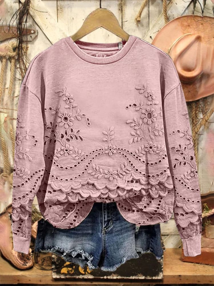 Limited time offer ✨Vintage Lovely Lace Floral Pattern Art Print Casual Sweatshirt - Image 4