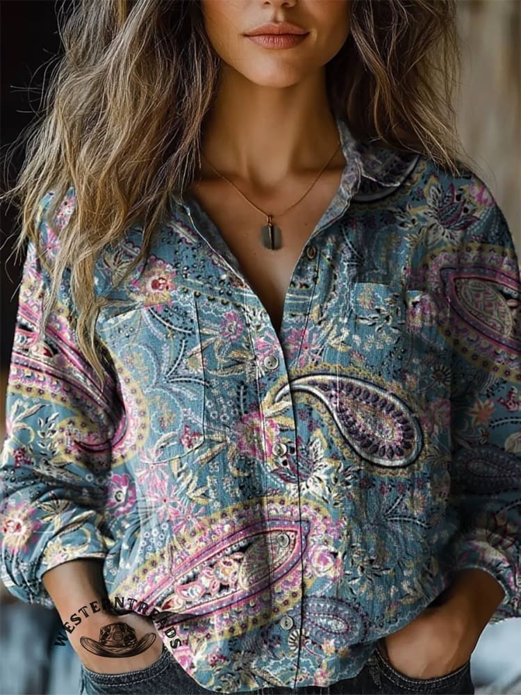Vintage Paisley Print Casual T-shirt - Image 4