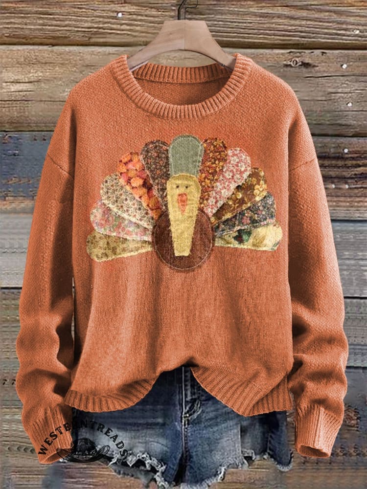 Vintage Patchwork Turkey Print Sweatshirt - Image 5