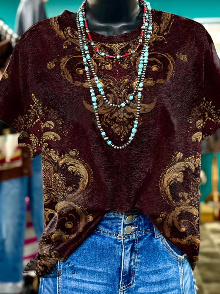 Vintage Print Casaul Short Sleeve T-shirt