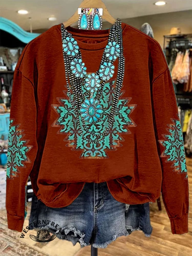 Vintage Print Casual Sweatshirt
