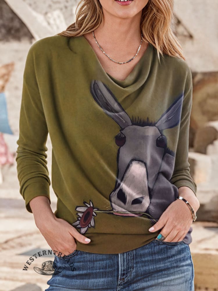 š„Hot Saleš„Vintage Rustic Flower-Munchinā Donkey Graphic Casual T-shirt - Image 5