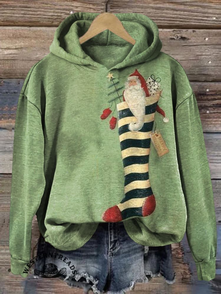 Vintage Socks and Santa Claus Casual Cotton Sweatshirt - Image 3