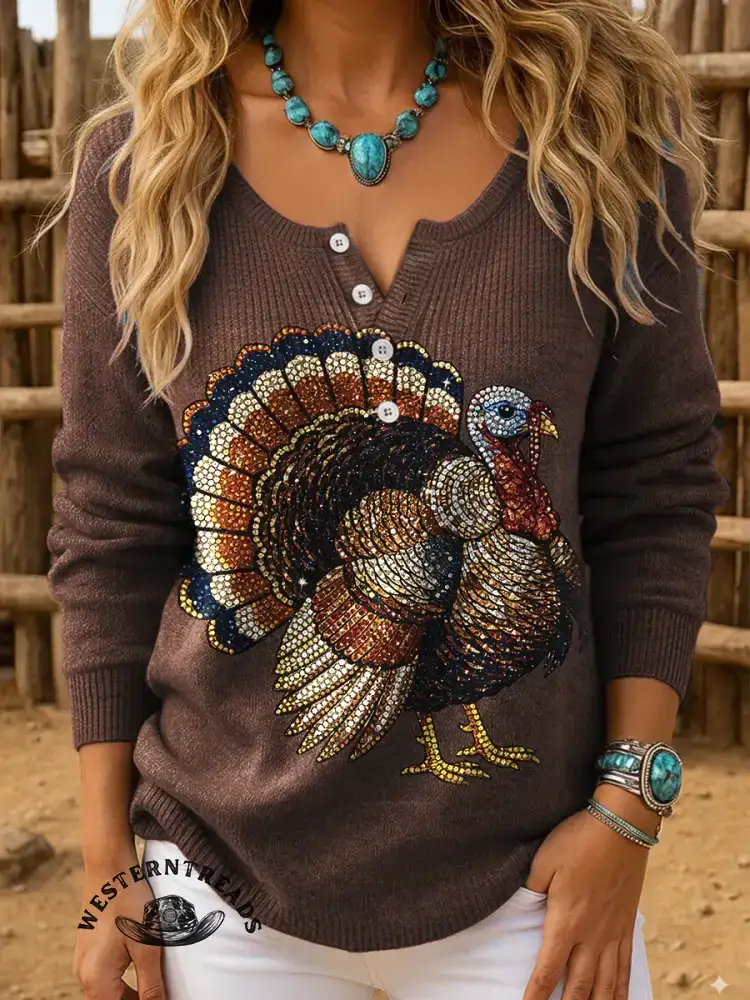 Vintage Thanksgiving Art Print Casual Sweatshirt - Image 2