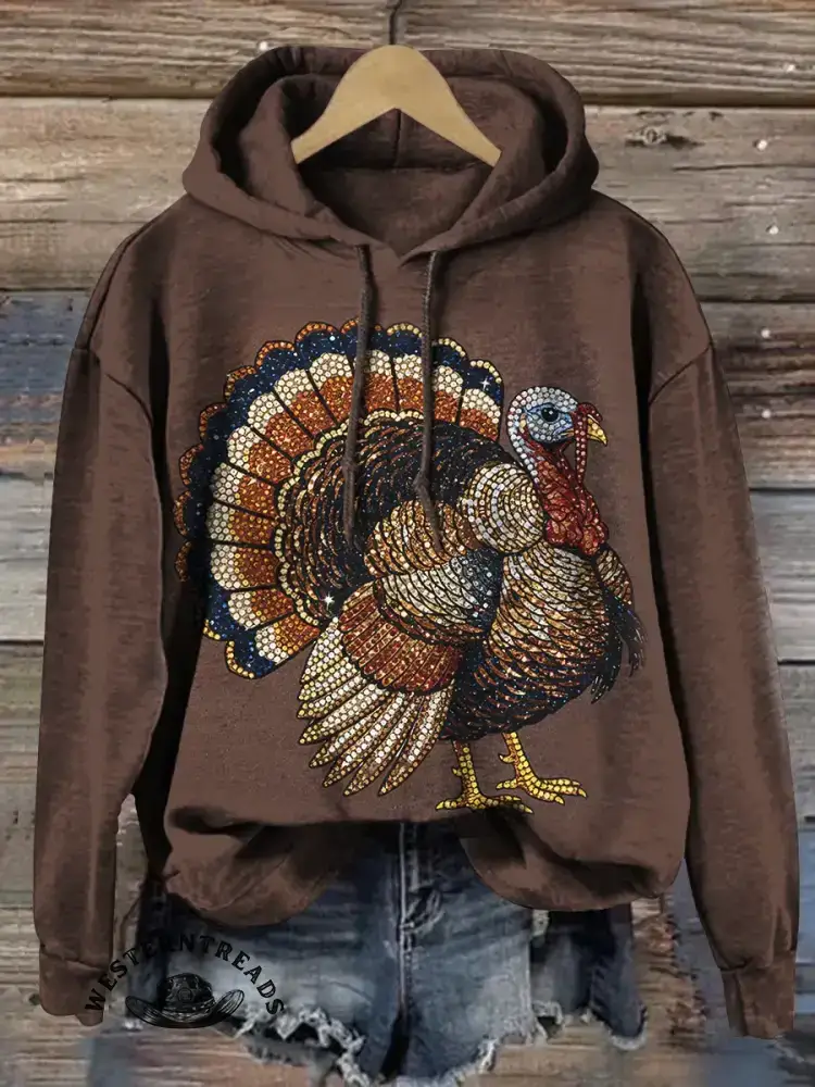 Vintage Thanksgiving Art Print Casual Sweatshirt - Image 3