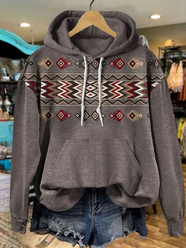 Vintage Western Print Casual Hoodie Sweatshirt