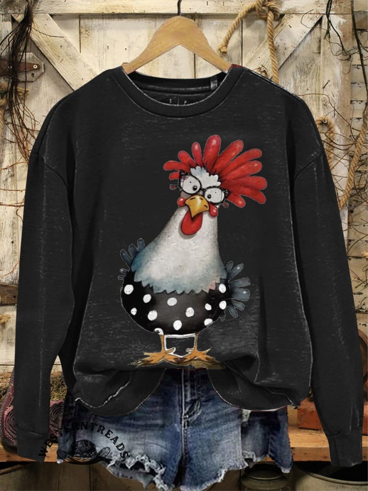Vintage Western Style Farm Pattern Casual Cotton Sweatshirt - Image 2