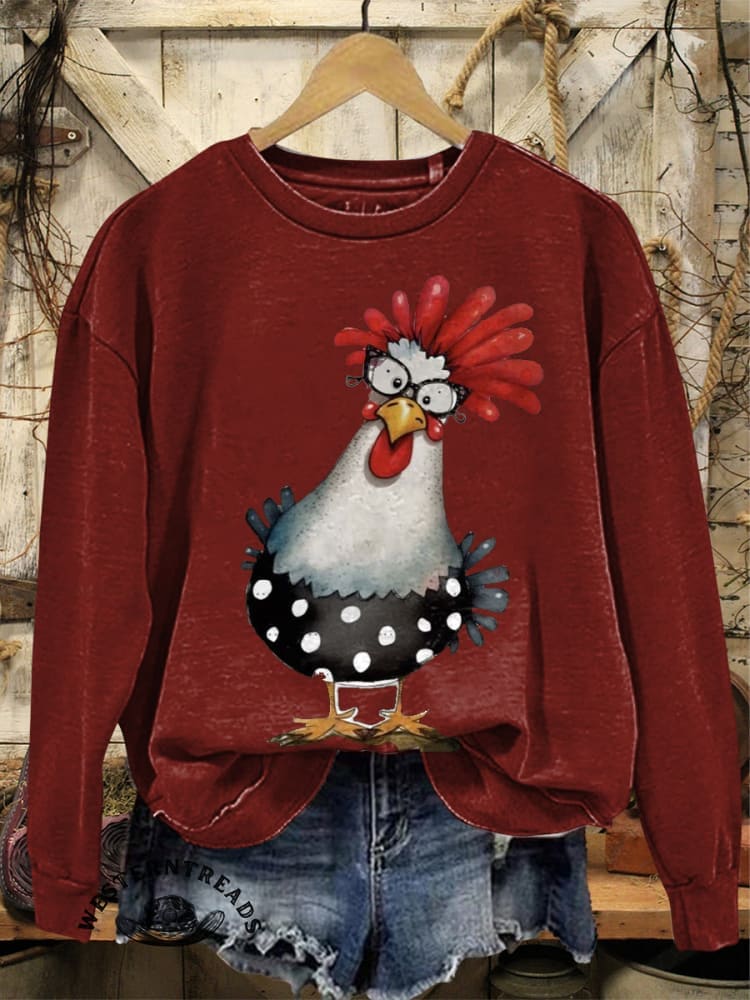 Vintage Western Style Farm Pattern Casual Cotton Sweatshirt - Image 3