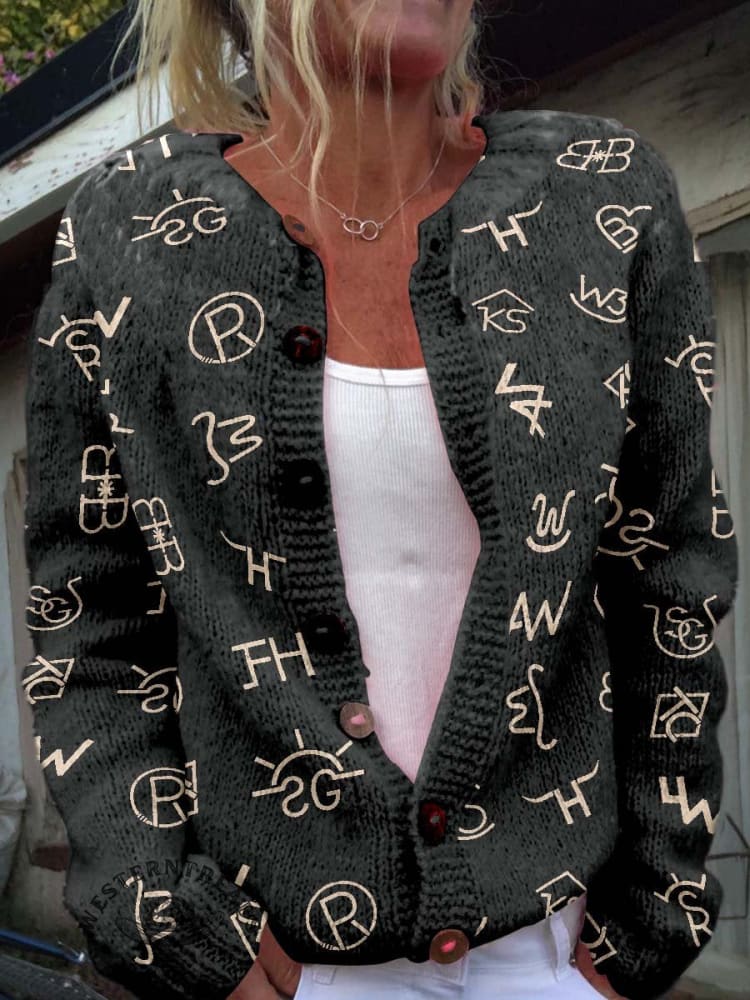Western Cattle Brands Print Buttoned Cardigan Sweater - Image 4